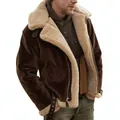 Vintage American style brown suede shearling jacket with warm cream fleece lining for men - S / Tops / Brown Suede Style