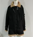 Warm winter men's black faux suede shearling jacket with brown fleece collar trim - L / Tops / Thickened Black
