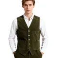 Detailansicht einer klassischen olivgrünen Vintage-Cordweste für Herren mit Knöpfen - S / Oberteil (MJ16) / Armeegrün