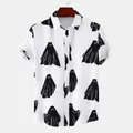 Primo piano della camicia bianca a maniche corte con motivi a fantasma neri - 3XL / Top / Bianco