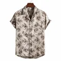 Men's slim fit short sleeve shirt with floral print in silver grey, casual beach style - M / Tops / XH03-Silver