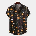 Stylish Men's short-sleeved shirt featuring colorful Halloween pumpkin and ghost print - M / Tops / Black Multi Halloween Print (C200)