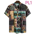 Close-up of men's short-sleeved shirt with colorful ethnic mandala patchwork patterns - Mandala Pattern Patchwork Print (PL1)