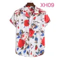Men's slim fit casual short sleeve shirt featuring a vibrant red rose floral print - XH09-White Red