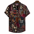 Vintage patchwork floral print men's short sleeve shirt with classic henley collar - Vintage Patchwork Floral Print (PL7)