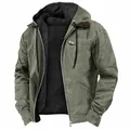 Vintage men's olive green hooded jacket with warm fleece lining and sturdy zipper closure - S / Tops / Green