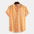 Vibrant orange Hawaii style men's short-sleeve shirt featuring a cute white ghost pattern - M / Tops / Orange White Ghost Pattern (C201)