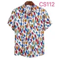 Casual men's short-sleeve shirt with vibrant multi-color leaf print pattern - M / Tops / Multicolor Leaf Print (CS112)