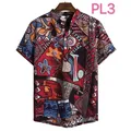 Men's short sleeve Hawaiian shirt with colorful abstract geometric tribal print on white background - M / Tops / Ethnic Style Patchwork Print (PL3)