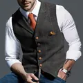 Classic slim fit dark grey plaid men's waistcoat with lapel for business casual style - Dark Gray