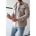 Stylish men's casual taupe overshirt in soft frosted fabric for autumn fashion - S / Tops / Apricot