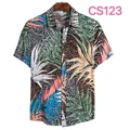 Vibrant tropical leaf print men's short-sleeved casual button-down shirt for summer fashion - Black Polka Dot Tropical Palm Leaf (CS123)