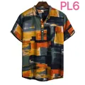 Men's summer Hawaiian shirt with abstract oil painting print in yellow and orange - Yellow Black Oil Painting Art Print (PL6)