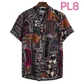 Men's ethnic print Hawaiian short sleeve shirt with vintage abstract pattern floral design - Tribal Style Geometric Print (PL8)