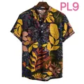 Men's short-sleeved Hawaiian shirt with vibrant tropical leaf print pattern - Tropical Leaf Floral Print (PL9)