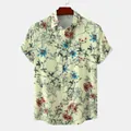 Mens casual short sleeve button down shirt featuring a vibrant tropical floral pattern - 3XL / Tops / Yellow