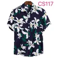 Men's stylish casual short sleeve shirt featuring a navy blue and white floral print - M / Tops / Dark Blue Base White Floral (CS117)