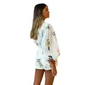 Elegant linen floral print two-piece set featuring high-waisted shorts and a stylish blouse - S / Top And Bottom / Off White