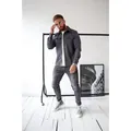 Classic men's casual long-sleeve grey shirt jacket with double chest pockets for autumn - Dark Gray