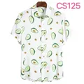 Men's casual short sleeve button-down shirt with vibrant green avocado fruit print pattern - White Base Avocado Fruit Print (CS125)