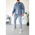 Classic blue long sleeve button-down casual shirt for men with pockets - Lake Blue