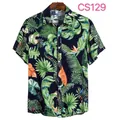 Men's tropical monstera leaf print short sleeve button-down casual shirt in dark blue. - Dark Base Tropical Monstera Floral (CS129)