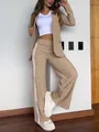 Dames casual blazer met revers en broek met wijde pijpen tweedelige set in beige - S / Boven- En Onderstuk / Khaki
