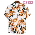 Men's casual short sleeve shirt with vibrant orange floral print on white background - White Base Orange Lily (CS132)