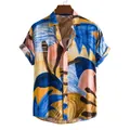 Detailed view of colorful abstract floral print on men's casual short-sleeve shirt - M / Tops / Tropical Abstract Floral (C149)