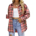 Lässiges Oversize-Flanellhemd für Damen mit rosa-grauem Karomuster und Knopfleiste - S / Rosa