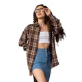 Vintage geruit damesoverhemd met lange mouwen, oversized casual flanellen blouse. - S / Tops / camel