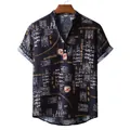 Men's casual short sleeve shirt with ethnic geometric print for summer beach holiday. - M / Top - Bohemian Texture Style (Z-PL04) / Black