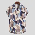 Vintage herenoverhemd met korte mouwen en geometrische print voor vakantiegebruik - 3XL / Tops / Geometrische Print (MV02)