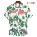 Men's casual Hawaiian short sleeve shirt featuring palm tree and geometric line prints - White Palm Tree Geometric Style (CS138)