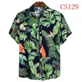 Men's casual Hawaiian short sleeve button shirt with tropical palm and floral leaf print - M / Tops / Deep Blue Tropical Floral Style (CS129)