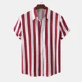 Vista dettagliata del motivo a strisce verticali rosse e bianche su una camicia da uomo - 3XL / Top / Rosso