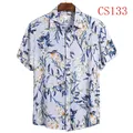 Casual Hawaiian style lavender floral print short sleeve button-up shirt for men - Lavender Botanical Floral Style (CS133)