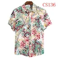 Men's casual Hawaiian floral print short sleeve shirt featuring vibrant tropical patterns - Red Floral Green Leaf Print Style (CS136)