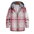 Vista frontale di una camicia con cappuccio a quadri rosa da uomo in stile casual coreano - Rosa