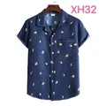 Navyblaues Herren-Kurzarmhemd mit Bierkrug-Print und klassischem Button-Down-Kragen - M / Oberteile / Dunkelblauer Bierkrug-Druck (XH32)