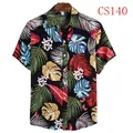 Men's casual Hawaiian short sleeve shirt with tropical palm leaf print on black - Black Multicolor Botanical Print Style (CS140)
