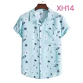 Summer men's short sleeve shirt featuring tropical palm tree and leaf print patterns - M / Tops / Light Blue Floral Coconut Leaf Print (XH14)