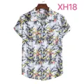 Sommermode für Herren Kurzarmhemd mit tropischem Palmblatt-Druckmuster XH18 Modell - M / Oberteile / Weißer tropischer Kokosblatt-Druck (XH18)