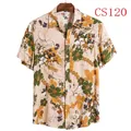 Men's short-sleeve Hawaiian floral print shirt in beige with green flower pattern - Beige Tropical Plants (CS120)
