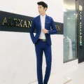 Professional men's blue slim fit two-piece suit featuring a tailored blazer and trousers - Sapphire Blue