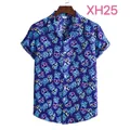 Stilvolles Herren-Sommerhemd mit Kurzarm und lebhaftem Ananas- und Totenkopf-Print-Design - M / Oberteile / Dunkelblau Totenkopf Ananas Druck (XH25)