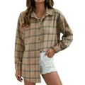 Camicia a quadri casual oversize da donna in stile boyfriend nei toni del beige e marrone - Marrone Cachi