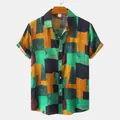 Men's vibrant abstract block print short sleeve shirt for a stylish summer 2024 look - CD20240218519 / S