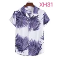 Lässiges Herren-Kurzarmhemd für den Sommer mit lebhaftem lila Palmenblatt-Print-Design - M / Oberteile / Lila und blaues Kokosblatt-Muster (XH31)