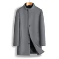 High-quality front view of grey wool overcoat for men, mid-length slim fit winter coat - 3XL / Tops / Gray